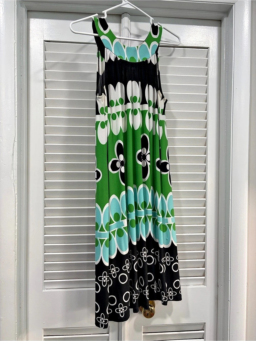 AB Studio Geometric Midi Dress in Green & Black Size Small